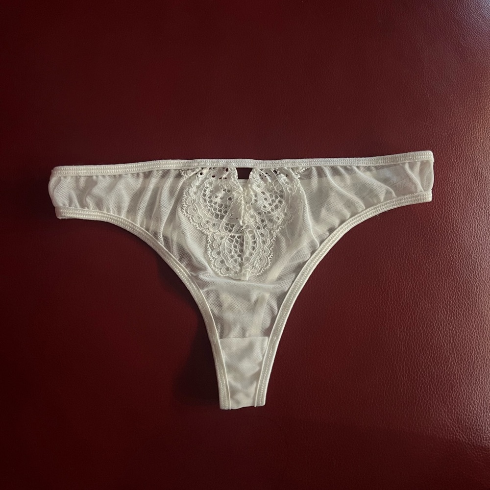 Sheer Lace Thong Panty White